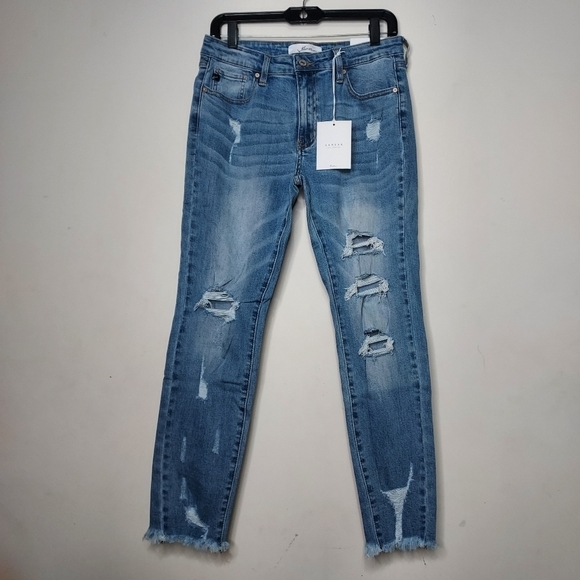 KanCan Mid Rise Ankle Skinny Raw Hem Distressed Jeans - size 11/29 - Picture 1 of 8